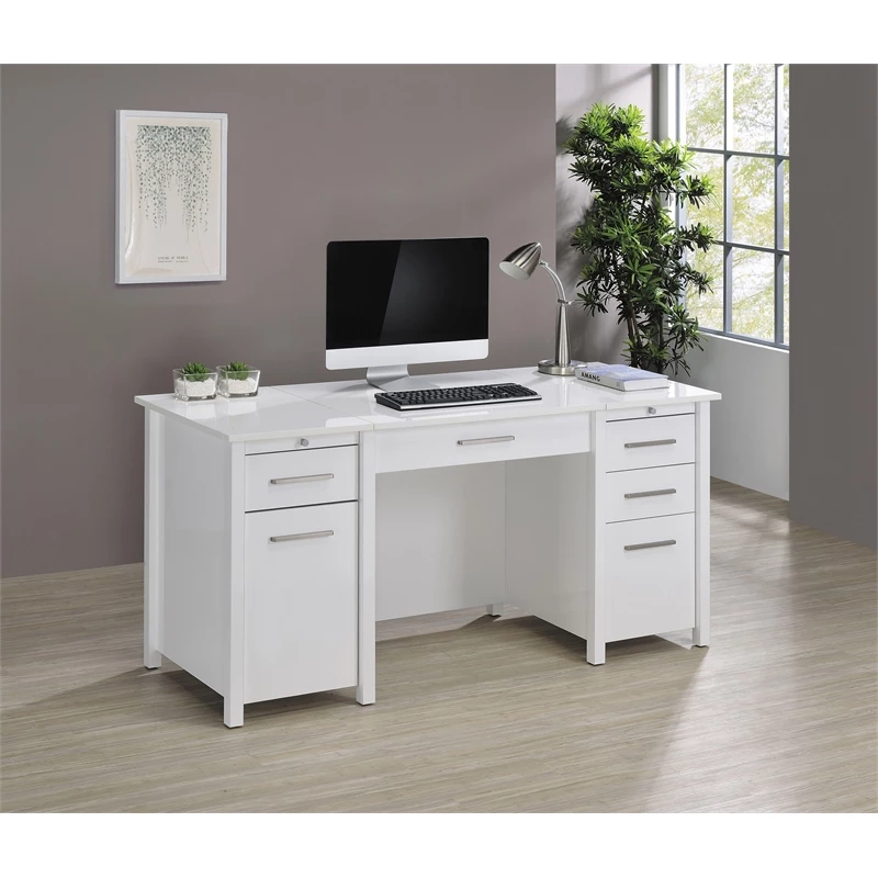 Urbanpro 4-Drawer Contemporary Wood Home Office Desk In White High Gloss 4 Urbanpro 4-Drawer Contemporary Wood Home Office Desk In White High Gloss - Image 2
