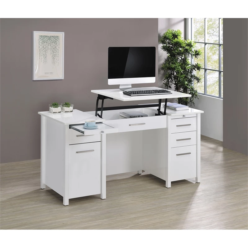Urbanpro 4-Drawer Contemporary Wood Home Office Desk In White High Gloss 14 Urbanpro 4-Drawer Contemporary Wood Home Office Desk In White High Gloss - Image 12