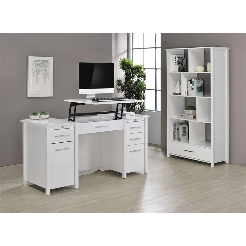 Urbanpro 4-Drawer Contemporary Wood Home Office Desk In White High Gloss 15 Urbanpro 4-Drawer Contemporary Wood Home Office Desk In White High Gloss - Image 13