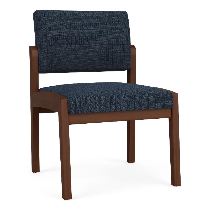 Lesro Lenox Wood Fabric Reception Armless Guest Chair In Blue/Walnut 18 Lesro Lenox Wood Fabric Reception Armless Guest Chair In Blue/Walnut - Image 16