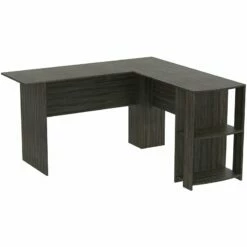 UrbanPro 55"L L-Shaped Computer Desk With 2-Shelves In Dark Gray