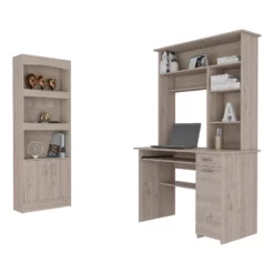 FM FURNITURE Tucson 2 Piece Office Set Bookcase And Desk Gray Engineered Wood