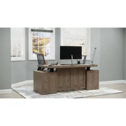 RoomAndLoft Gray Windsor Solid Wood Sit-Stand Storage Desk -CYMAX Sales 2725465 2 L
