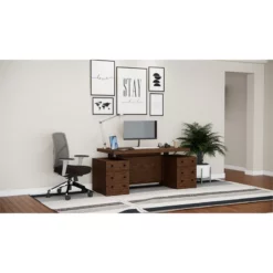 RoomAndLoft Brown Windsor Solid Wood Sit-Stand Storage Desk -CYMAX Sales 2725466 1 L
