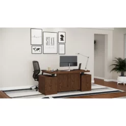 RoomAndLoft Brown Windsor Solid Wood Sit-Stand Storage Desk -CYMAX Sales 2725466 2 L