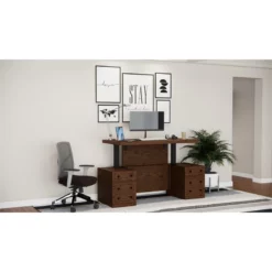 RoomAndLoft Brown Windsor Solid Wood Sit-Stand Storage Desk -CYMAX Sales 2725466 3 L