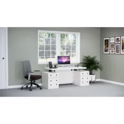 RoomAndLoft White Windsor Solid Wood Sit-Stand Storage Desk -CYMAX Sales 2725467 1 L