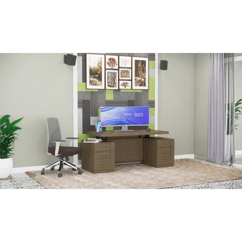 RoomAndLoft Gray Imperial Solid Wood Sit-Stand Storage Desk 4 RoomAndLoft Gray Imperial Solid Wood Sit-Stand Storage Desk - Image 2