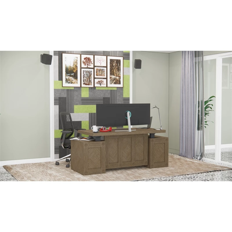 RoomAndLoft Gray Imperial Solid Wood Sit-Stand Storage Desk 5 RoomAndLoft Gray Imperial Solid Wood Sit-Stand Storage Desk - Image 3