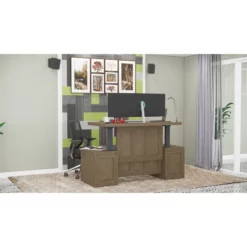 RoomAndLoft Gray Imperial Solid Wood Sit-Stand Storage Desk 15 RoomAndLoft Gray Imperial Solid Wood Sit-Stand Storage Desk -CYMAX Sales 2725468 4 L