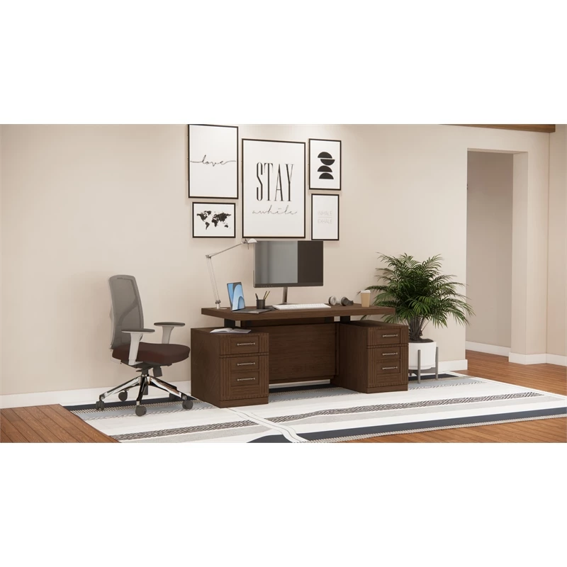 RoomAndLoft Brown Imperial Solid Wood Sit-Stand Storage Desk 7 RoomAndLoft Brown Imperial Solid Wood Sit-Stand Storage Desk - Image 5