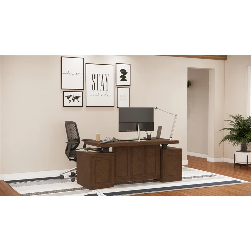 RoomAndLoft Brown Imperial Solid Wood Sit-Stand Storage Desk 10 RoomAndLoft Brown Imperial Solid Wood Sit-Stand Storage Desk - Image 8