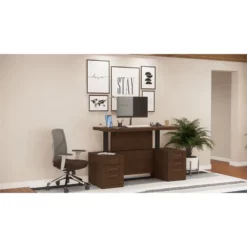 RoomAndLoft Brown Imperial Solid Wood Sit-Stand Storage Desk 16 RoomAndLoft Brown Imperial Solid Wood Sit-Stand Storage Desk -CYMAX Sales 2725469 3 L