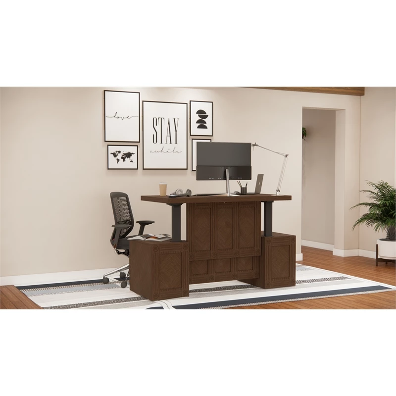 RoomAndLoft Brown Imperial Solid Wood Sit-Stand Storage Desk 11 RoomAndLoft Brown Imperial Solid Wood Sit-Stand Storage Desk - Image 9