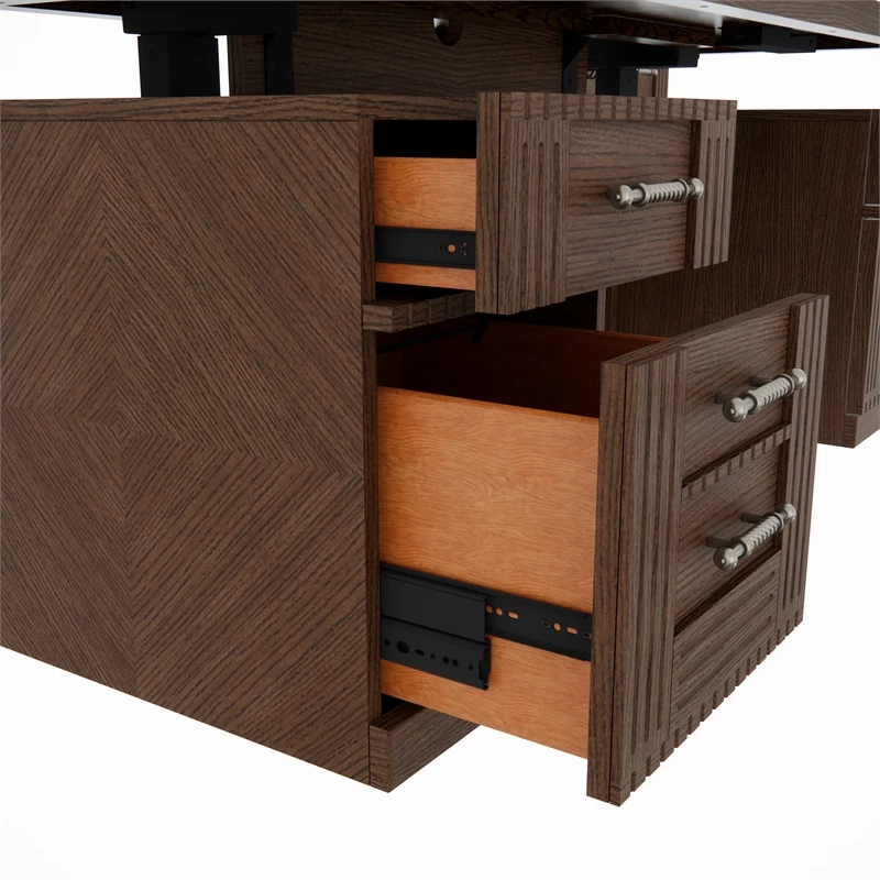 RoomAndLoft Brown Imperial Solid Wood Sit-Stand Storage Desk 4 RoomAndLoft Brown Imperial Solid Wood Sit-Stand Storage Desk - Image 2