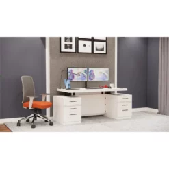 RoomAndLoft White Imperial Solid Wood Sit-Stand Storage Desk -CYMAX Sales 2725470 1 L