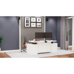 RoomAndLoft White Imperial Solid Wood Sit-Stand Storage Desk -CYMAX Sales 2725470 2 L