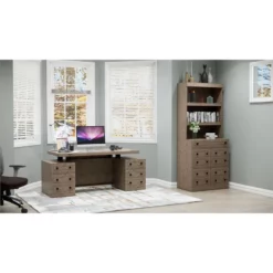 RoomAndLoft Gray Windsor Wood Sit-Stand Storage Desk With File Drawer Bookcase -CYMAX Sales 2725476 1 L