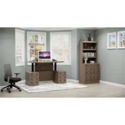 RoomAndLoft Gray Windsor Wood Sit-Stand Storage Desk With File Drawer Bookcase -CYMAX Sales 2725476 3 L