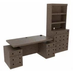 RoomAndLoft Gray Windsor Wood Sit-Stand Storage Desk With File Drawer Bookcase -CYMAX Sales 2725476 9 L