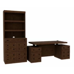 RoomAndLoft Brown Windsor Wood Sit-Stand Storage Desk With File Drawer Bookcase 24 RoomAndLoft Brown Windsor Wood Sit-Stand Storage Desk With File Drawer Bookcase -CYMAX Sales 2725477 10 L