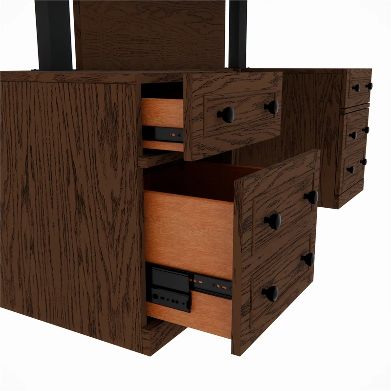 RoomAndLoft Brown Windsor Wood Sit-Stand Storage Desk With File Drawer Bookcase 10 RoomAndLoft Brown Windsor Wood Sit-Stand Storage Desk With File Drawer Bookcase - Image 8