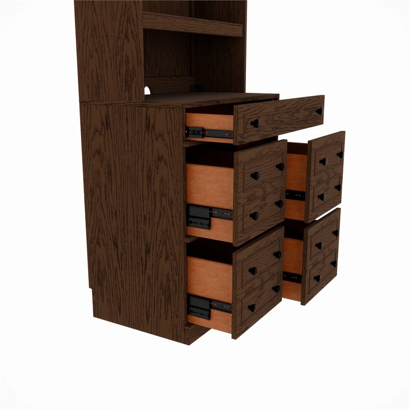 RoomAndLoft Brown Windsor Wood Sit-Stand Storage Desk With File Drawer Bookcase 12 RoomAndLoft Brown Windsor Wood Sit-Stand Storage Desk With File Drawer Bookcase - Image 10