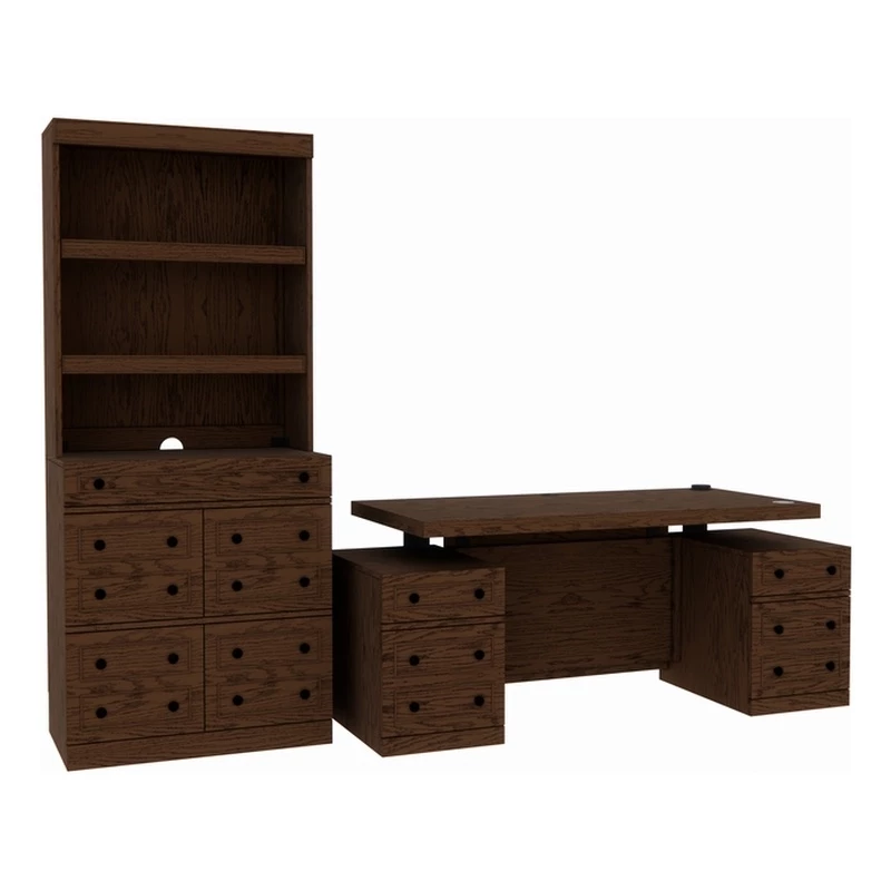 RoomAndLoft Brown Windsor Wood Sit-Stand Storage Desk With File Drawer Bookcase 3 RoomAndLoft Brown Windsor Wood Sit-Stand Storage Desk With File Drawer Bookcase
