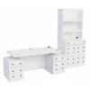 RoomAndLoft White Windsor Wood Sit-Stand Storage Desk With File Drawer Bookcase