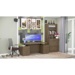 RoomAndLoft Gray Imperial Wood Sit-Stand Storage Desk With File Drawer Bookcase -CYMAX Sales 2725479 1 L