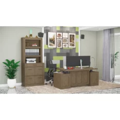 RoomAndLoft Gray Imperial Wood Sit-Stand Storage Desk With File Drawer Bookcase -CYMAX Sales 2725479 2 L