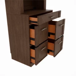 RoomAndLoft Brown Imperial Wood Sit-Stand Storage Desk With File Drawer Bookcase -CYMAX Sales 2725480 9 L