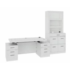 RoomAndLoft White Imperial Wood Sit-Stand Storage Desk With File Drawer Bookcase -CYMAX Sales 2725481 10 L