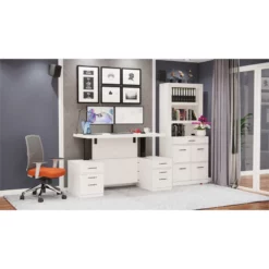 RoomAndLoft White Imperial Wood Sit-Stand Storage Desk With File Drawer Bookcase -CYMAX Sales 2725481 3 L