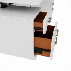 RoomAndLoft White Imperial Wood Sit-Stand Storage Desk With File Drawer Bookcase -CYMAX Sales 2725481 8 L