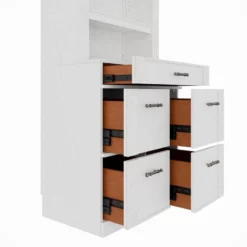 RoomAndLoft White Imperial Wood Sit-Stand Storage Desk With File Drawer Bookcase -CYMAX Sales 2725481 9 L