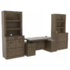 RoomAndLoft Gray Imperial Sit-Stand Storage Desk With Two File Drawer Bookcases