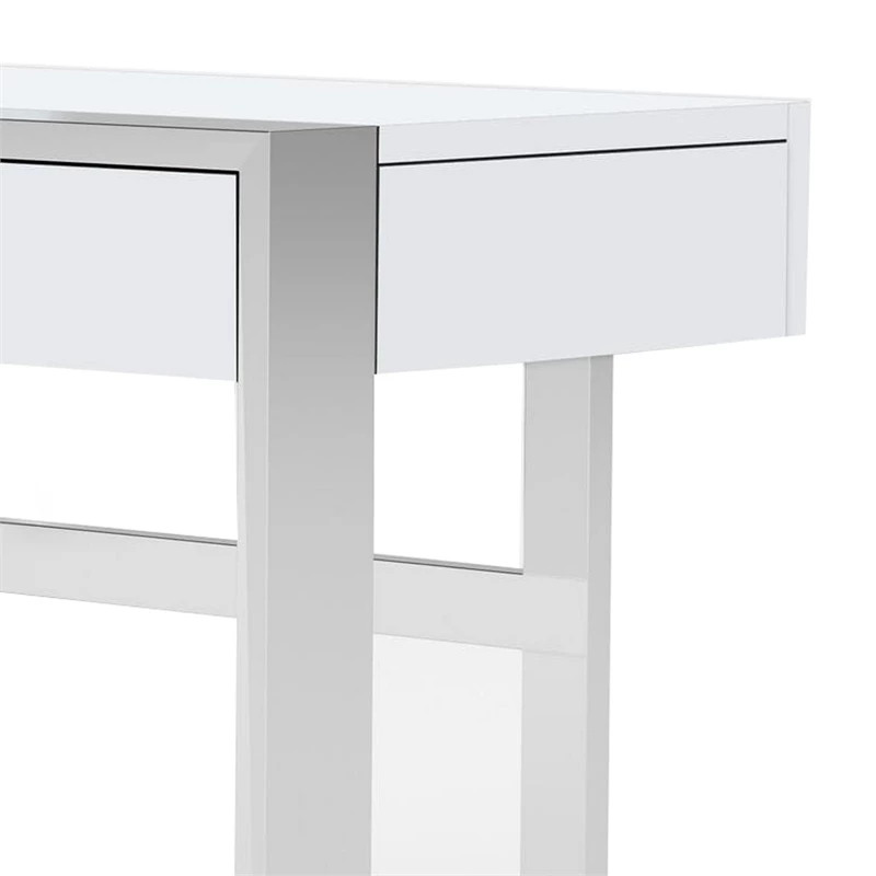 Benzara Cid Amy 3-Drawer Wood & Stainless Steel Office Desk In White And Chrome 5 Benzara Cid Amy 3-Drawer Wood & Stainless Steel Office Desk In White And Chrome - Image 3