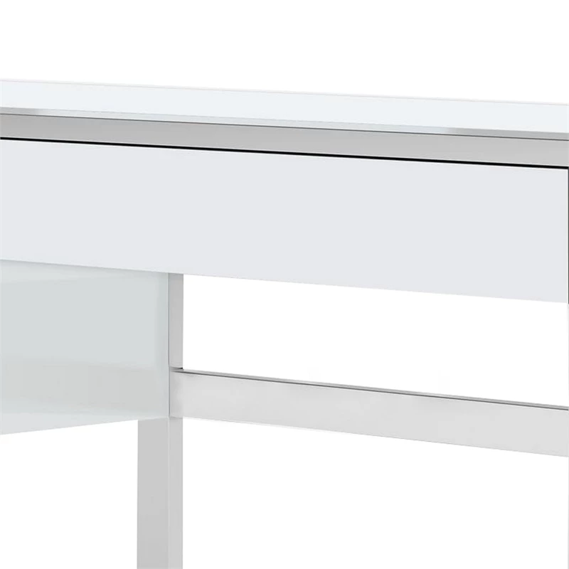 Benzara Cid Amy 3-Drawer Wood & Stainless Steel Office Desk In White And Chrome 4 Benzara Cid Amy 3-Drawer Wood & Stainless Steel Office Desk In White And Chrome - Image 2