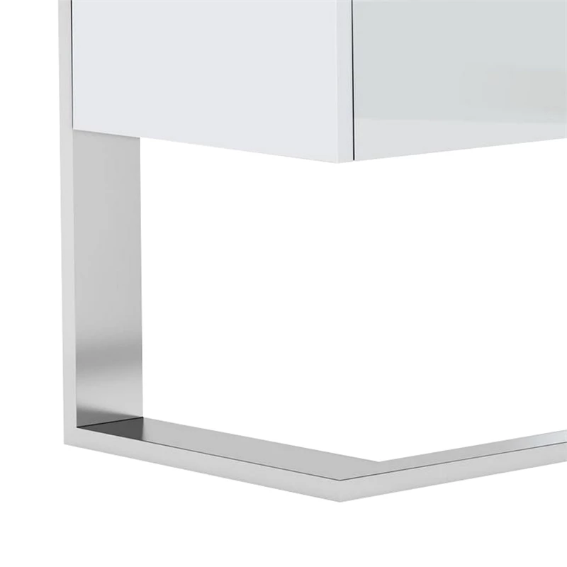 Benzara Cid Amy 3-Drawer Wood & Stainless Steel Office Desk In White And Chrome 6 Benzara Cid Amy 3-Drawer Wood & Stainless Steel Office Desk In White And Chrome - Image 4