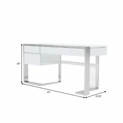 Benzara Cid Amy 3-Drawer Wood & Stainless Steel Office Desk In White And Chrome 12 Benzara Cid Amy 3-Drawer Wood & Stainless Steel Office Desk In White And Chrome -CYMAX Sales 2727394 4 L