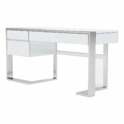 Benzara Cid Amy 3-Drawer Wood & Stainless Steel Office Desk In White And Chrome