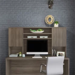 Sauder Affirm Engineered Wood 72"x30" Desk With Hutch Bundle In Hudson Elm/Brown -CYMAX Sales 2729030 2 L