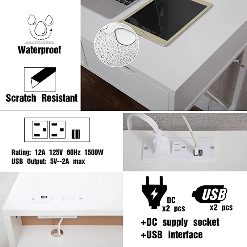 JJS Large Wood Writing Desk With Drawer USB Ports Charging Station In White 6 JJS Large Wood Writing Desk With Drawer USB Ports Charging Station In White - Image 4