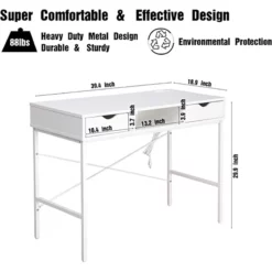 JJS Large Wood Writing Desk With Drawer USB Ports Charging Station In White 11 JJS Large Wood Writing Desk With Drawer USB Ports Charging Station In White -CYMAX Sales 2730005 4 L
