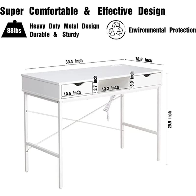 JJS Large Wood Writing Desk With Drawer USB Ports Charging Station In White 7 JJS Large Wood Writing Desk With Drawer USB Ports Charging Station In White - Image 5