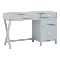 Bowery Hill Modern Wood Side Storage Desk With 4 Drawers Silver Hardware In Gray