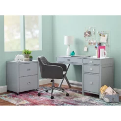 Bowery Hill Modern Wood Side Storage Desk With 4 Drawers Silver Hardware In Gray -CYMAX Sales 2732102 11 L