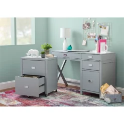 Bowery Hill Modern Wood Side Storage Desk With 4 Drawers Silver Hardware In Gray -CYMAX Sales 2732102 12 L