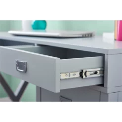 Bowery Hill Modern Wood Side Storage Desk With 4 Drawers Silver Hardware In Gray -CYMAX Sales 2732102 13 L